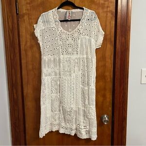 Johnny Was white eyelet lace dress size small